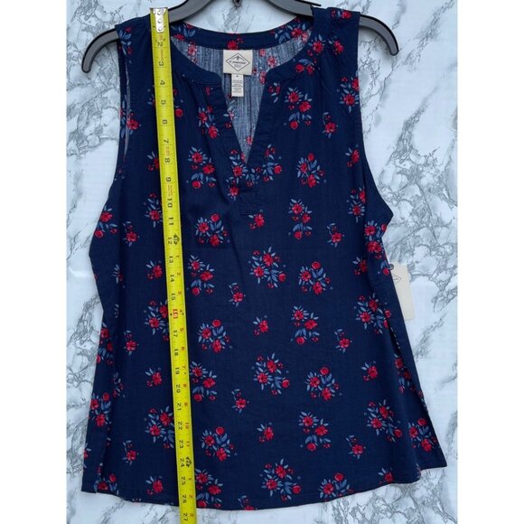 St. Johns Bay Navy Floral Sleeveless Blouse M Cotton/Rayon Blend - Picture 3 of 6